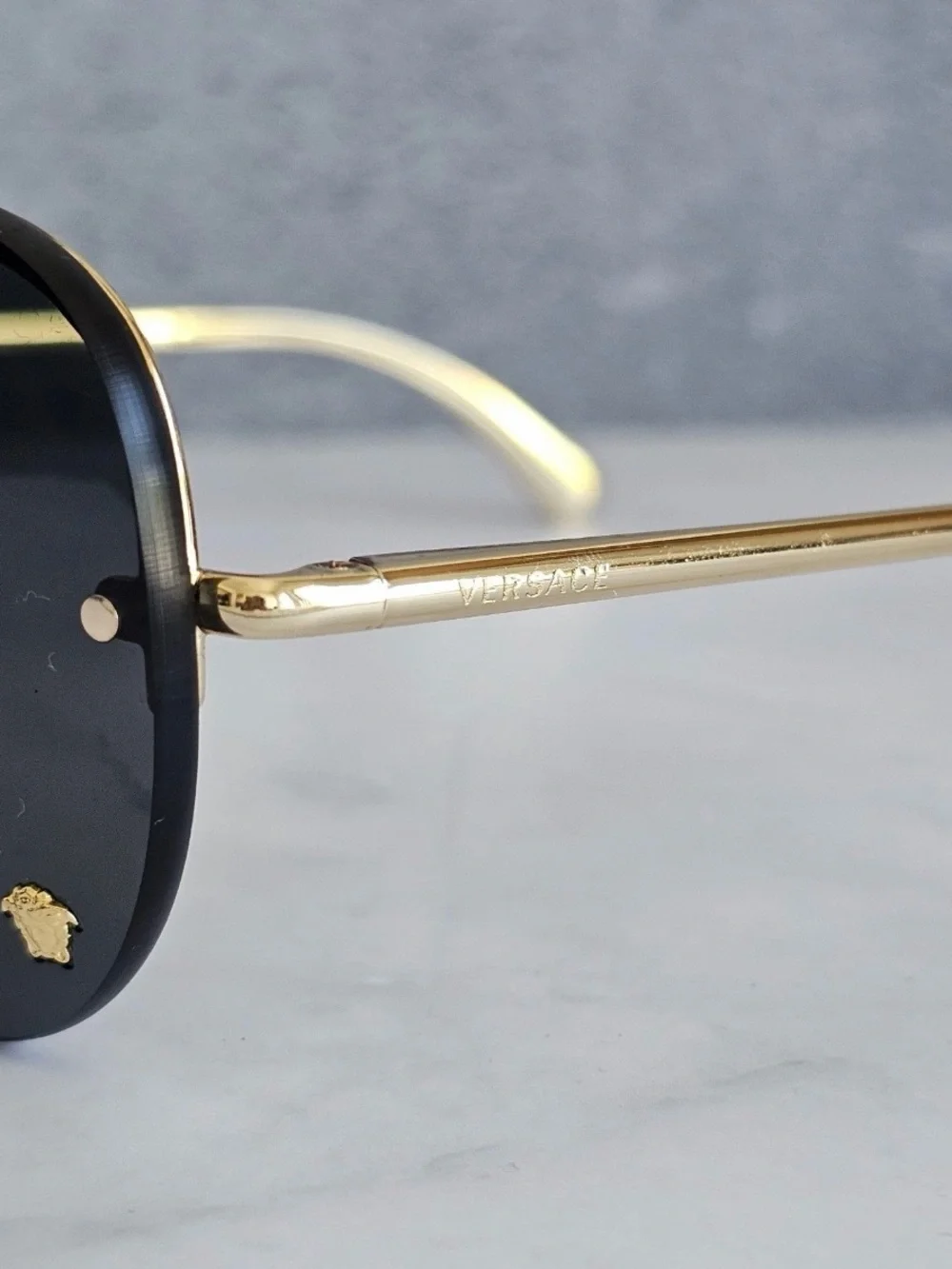 Versace Men’s Gold Frame with Black Lenses Aviator Sunglasses